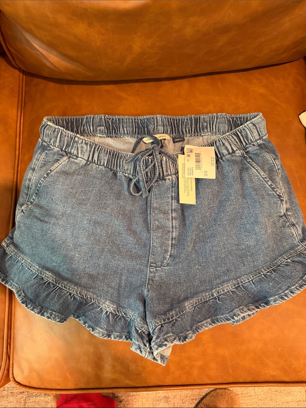 American Eagle Outfitters Light Blue Ruffle Hem Denim Shorts